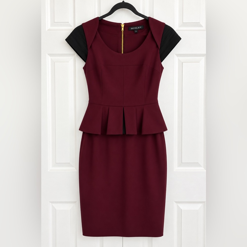 Rachel Roy Burgandy Peplum Sheath Dress Sz 4 NWT